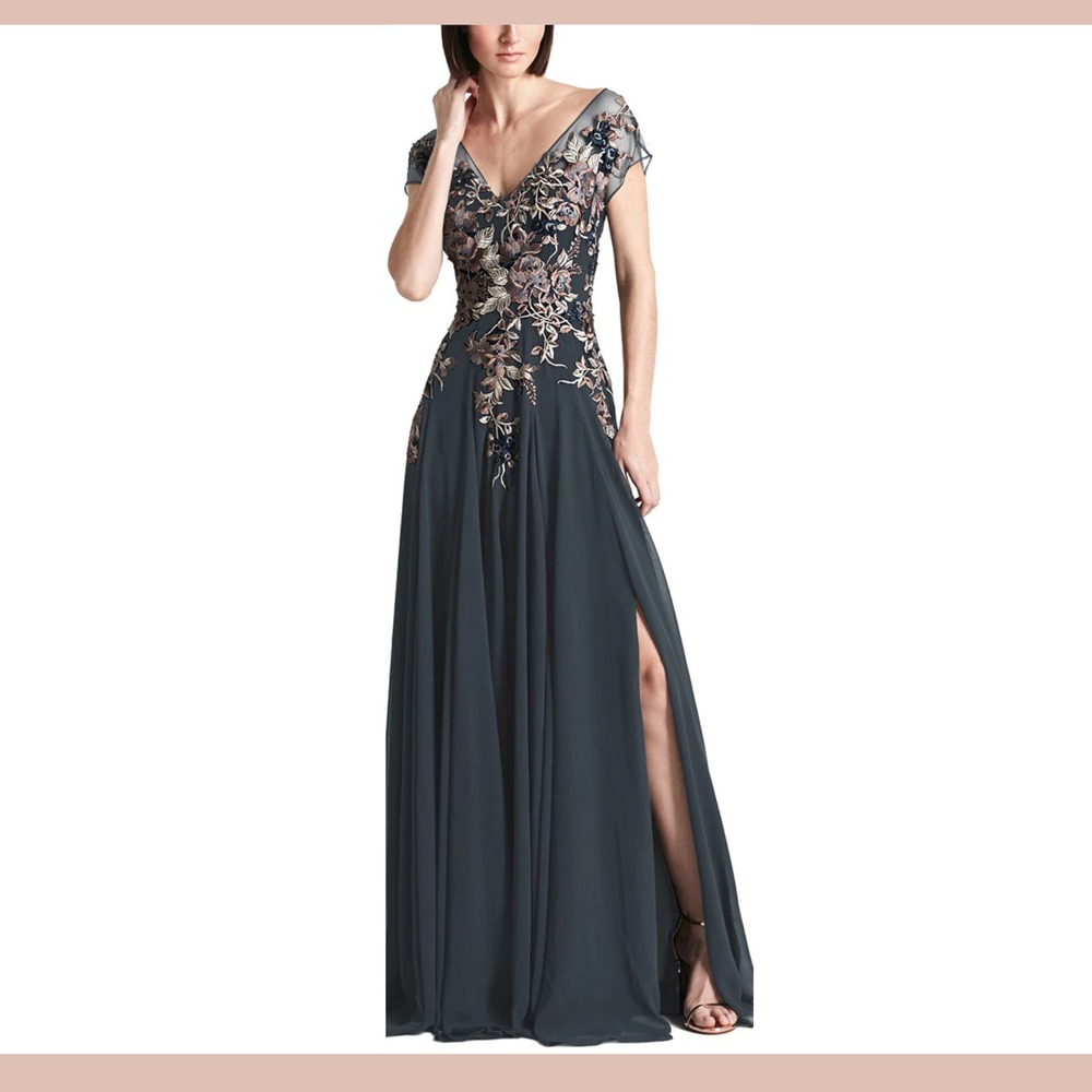 NWT$955 Alexander by Daymor Couture [ 20 ] Floral embroidered Chiffon Gown S1986 - Picture 2 of 13